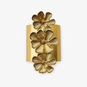 NWT . Zara Golden Metal Rigid Bracelet with Matching Flower Appliqué.